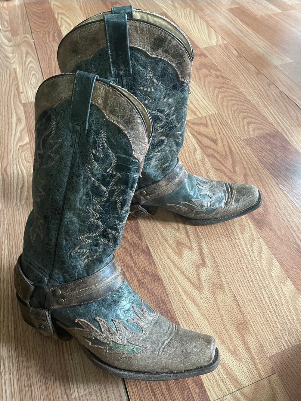 STETSON Outlaw Harness Boots Distressed Dark   Charcoal Blue Gray Men US 9.5 D